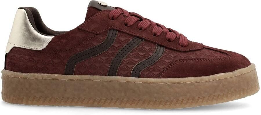 No Stress Dames Burgundy leren sneakers met suède details