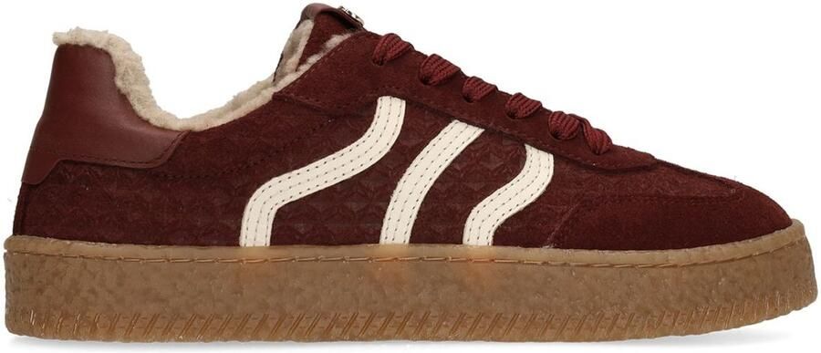 No Stress Dames Burgundy suède sneakers met bontvoering