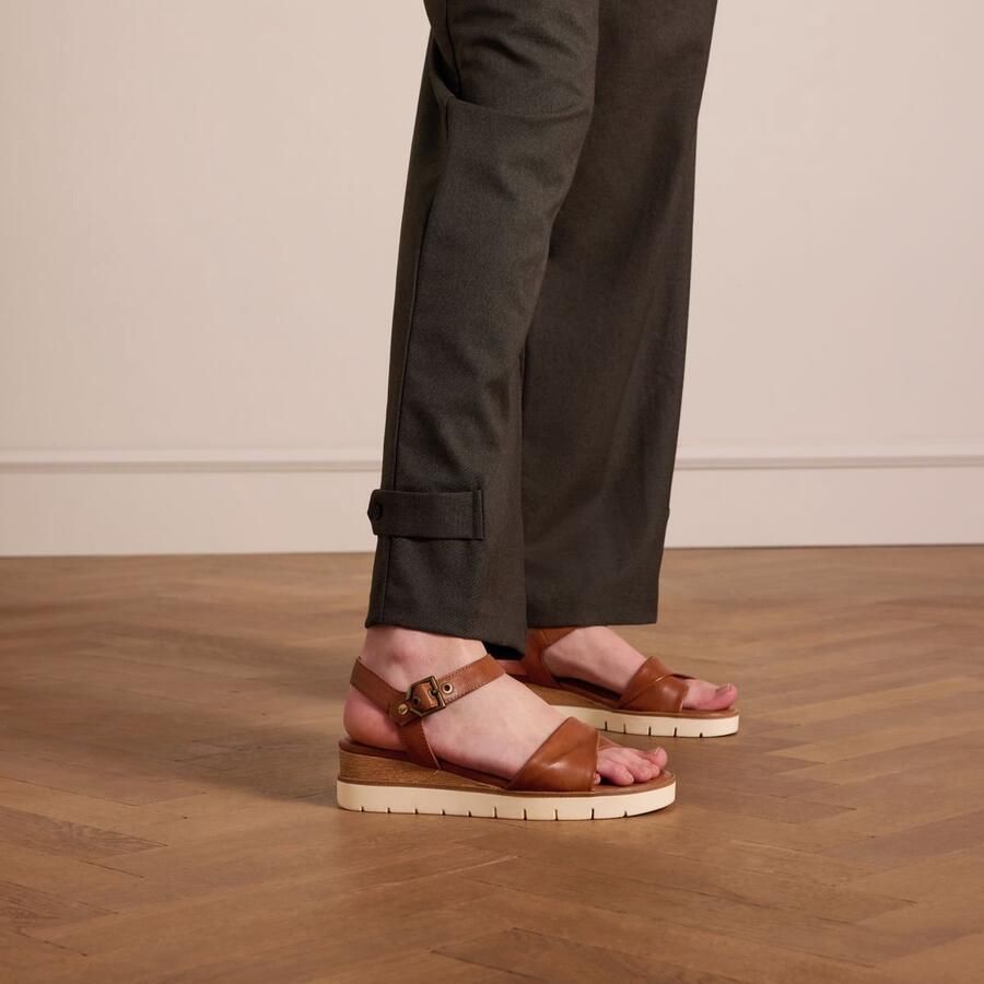 No Stress Dames Cognac leren sandalen met witte zool - Foto 2
