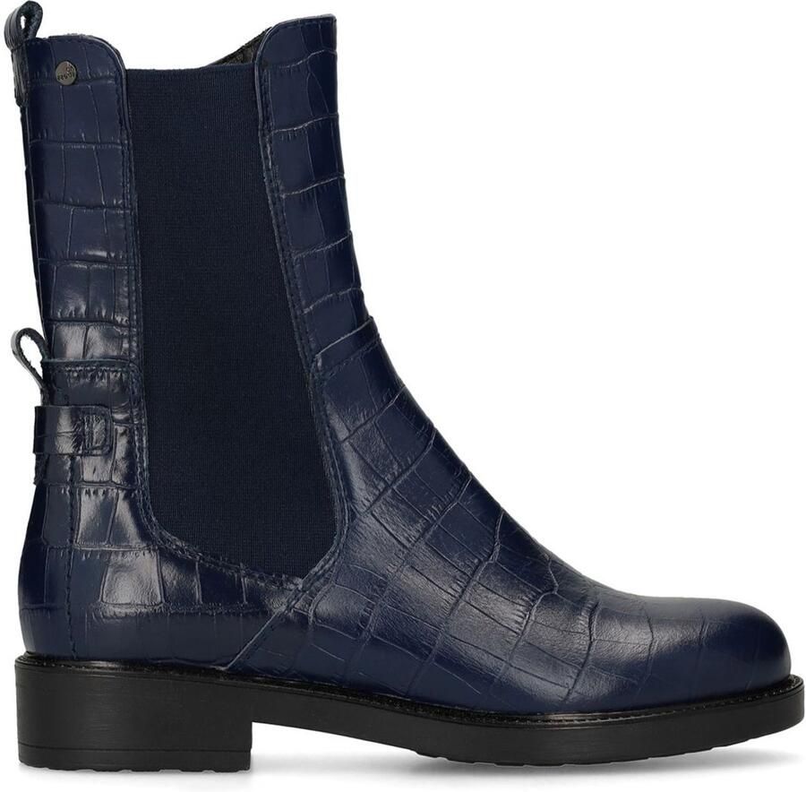 No Stress Dames Donkerblauwe leren chelsea boots met croco details