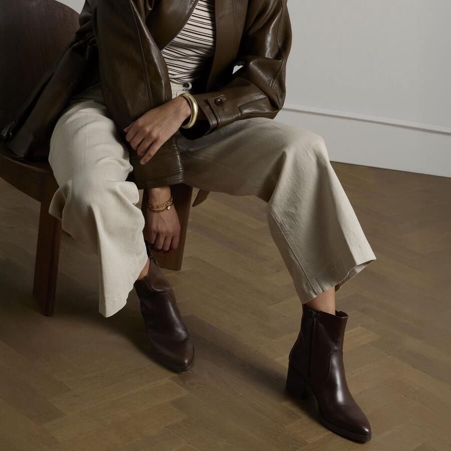 No Stress Dames Donkerbruine leren enkellaarsjes met hak - Foto 2