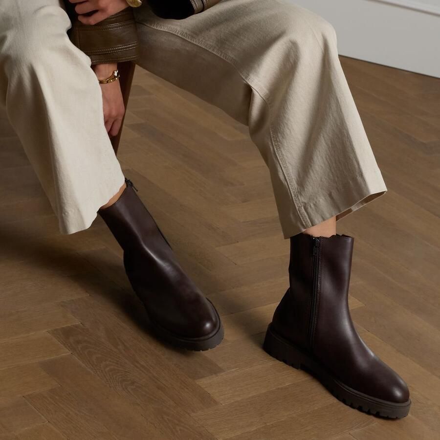 No Stress Dames Donkerbruine leren enkellaarsjes met hak - Foto 2