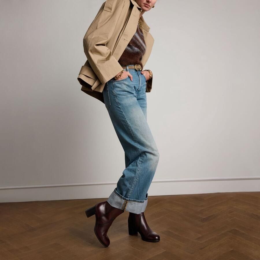 No Stress Dames Donkerbruine leren enkellaarsjes met hak - Foto 3