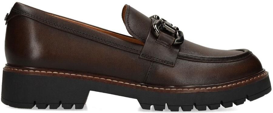No Stress Dames Donkerbruine leren loafers met chain