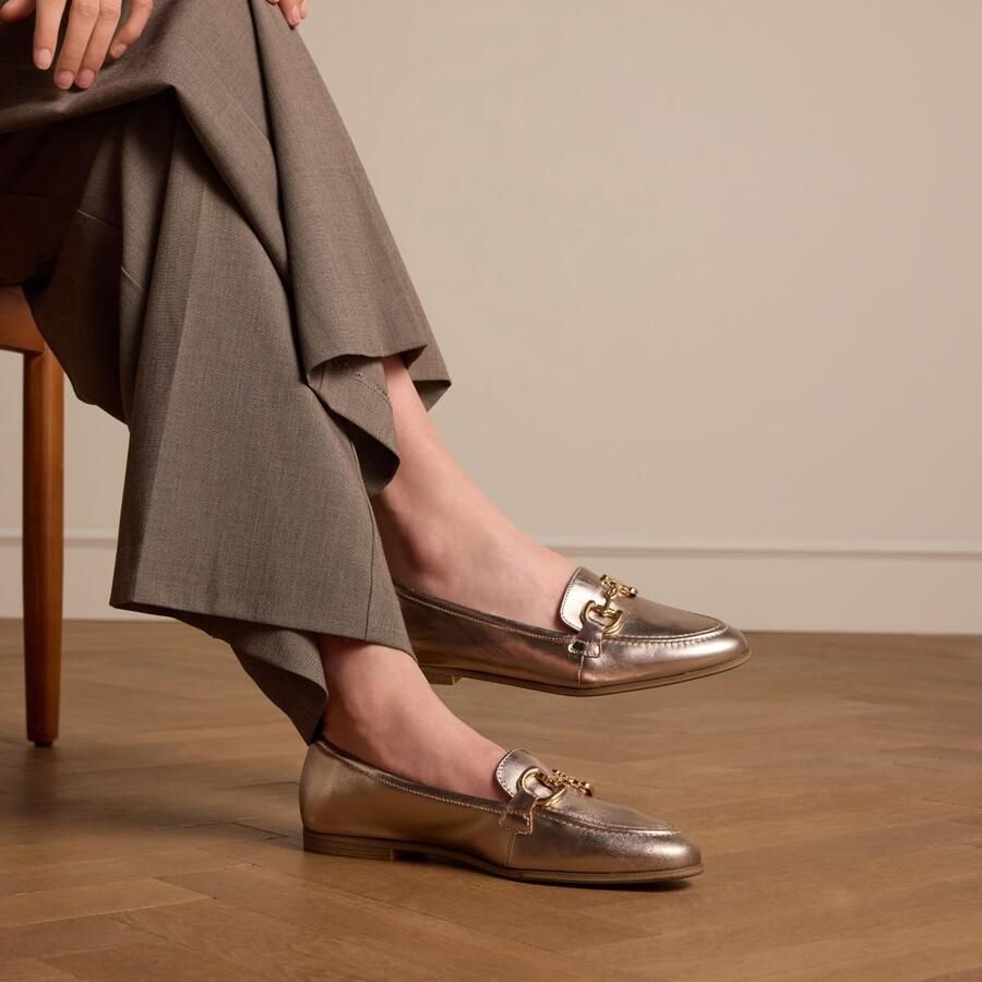 No Stress Dames Gouden leren loafers met gouden chain