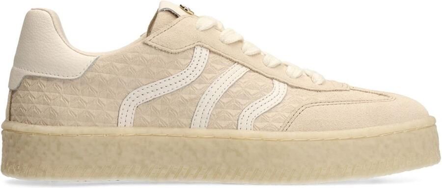 No Stress Dames Off white leren sneakers met suède details