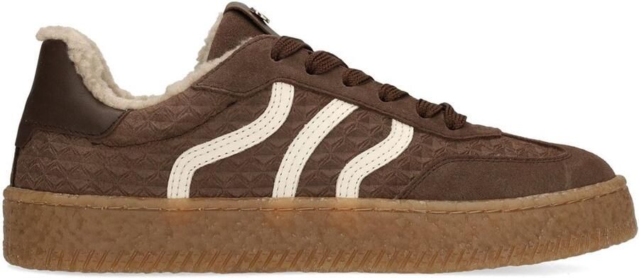 No Stress Dames Taupe suède sneakers met bontvoering