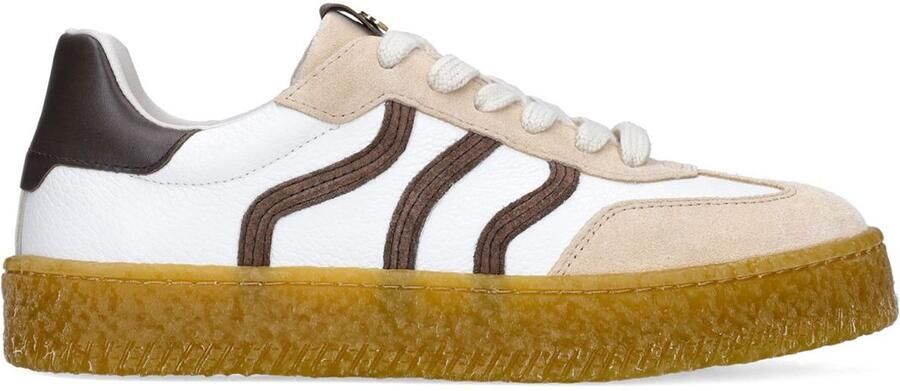 No Stress Dames Witte leren sneakers met suède details