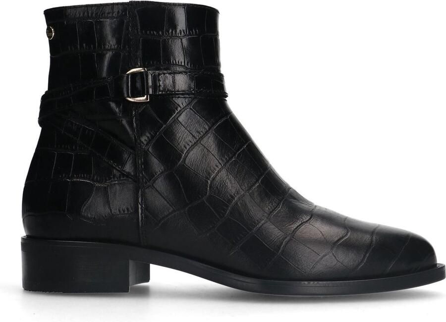 No Stress Dames Zwarte leren laarsjes met crocoprint