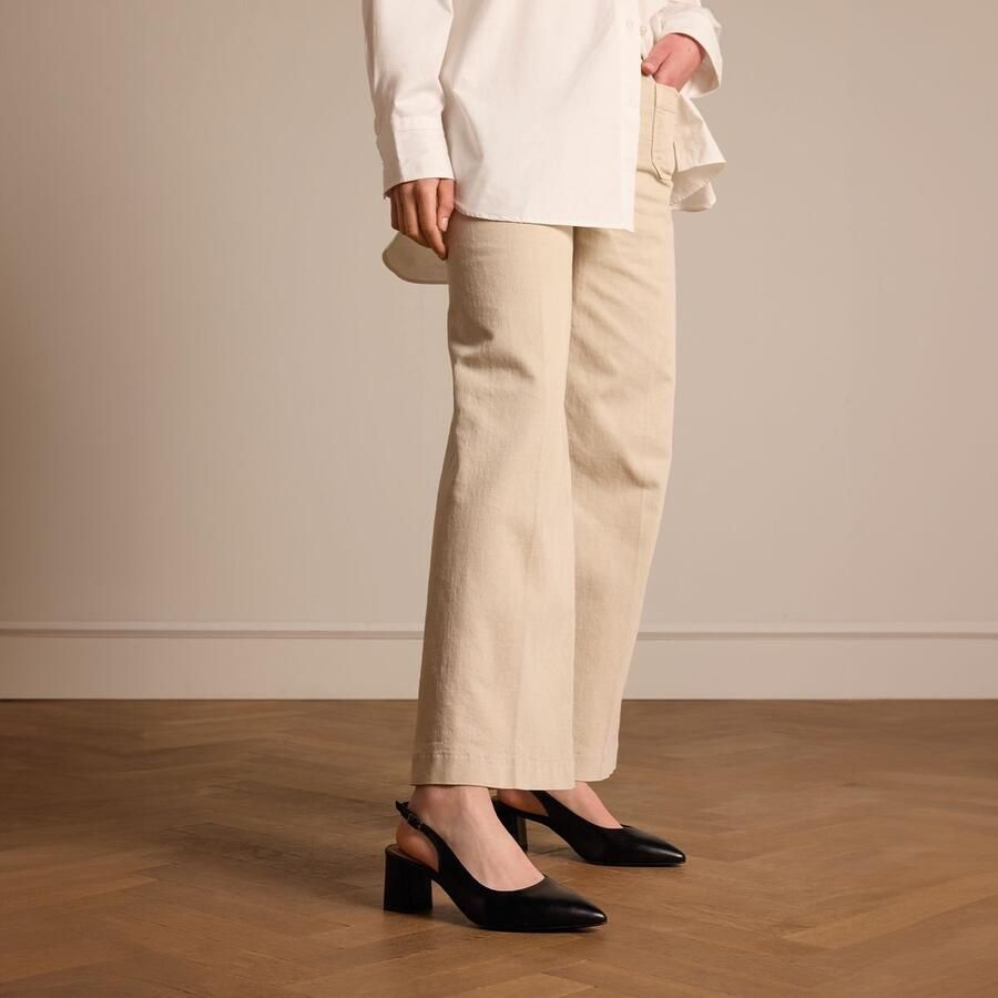 No Stress Dames Zwarte leren slingbacks