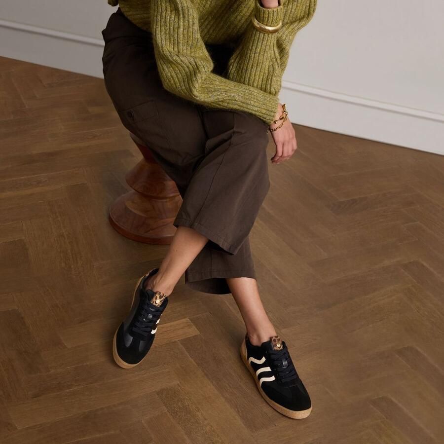 No Stress Dames Zwarte leren sneakers met leopard details