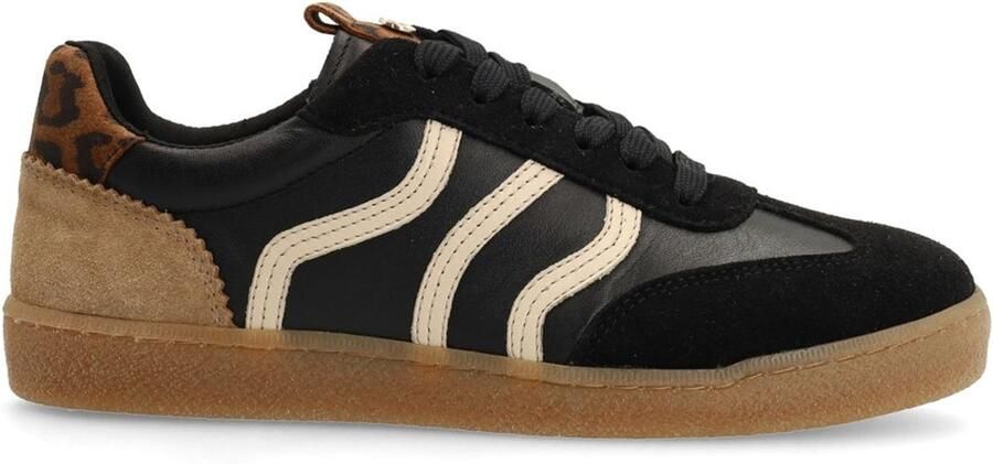 No Stress Dames Zwarte leren sneakers met leopard details