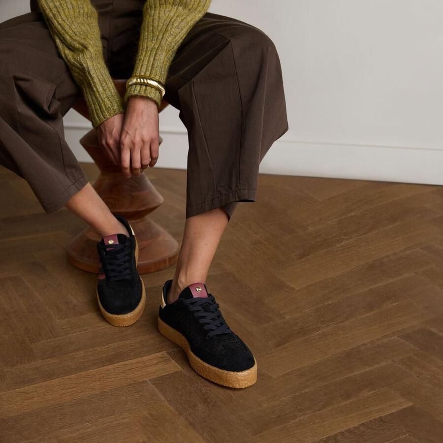 No Stress Dames Zwarte sneakers met burgundy details