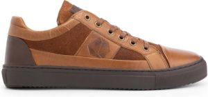 NoGRZ A.Maggi Leren herensneakers gevoerde veterschoenen Cognac Bruin Leer