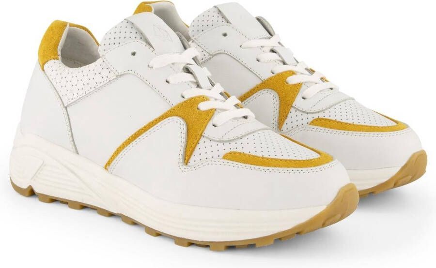 NoGRZ B.Latrobe Leren dames sneakers Wit Oker Geel - Schoenen.nl