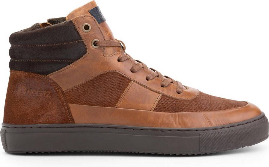 NoGRZ B.Longhena hoge leren herensneakers gevoerde veterschoenen Cognac  Bruin Leer - Schoenen.nl