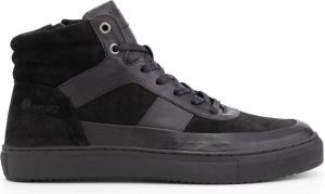 NoGRZ B.Longhena hoge leren herensneakers gevoerde veterschoenen Zwart Leer