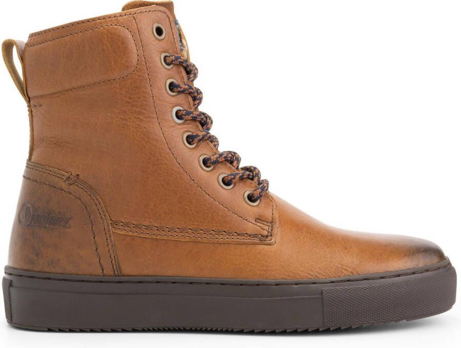 NoGRZ D.Stalpaert hoge leren damessneakers gevoerde veterschoenen Cognac  Bruin Leer - Schoenen.nl