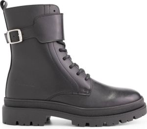 NoGRZ J.Burgee Dames Hoge Veterschoenen Gevoerde enkelaarzen Zwart Leer