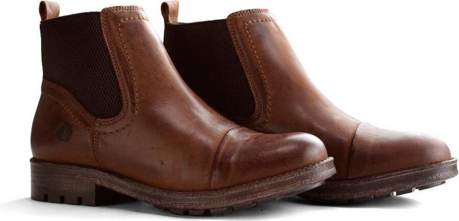 NoGRZ J.Webb Dames Leren enkellaars Winter Chelsea boots Wol gevoerd Cognac  - Schoenen.nl