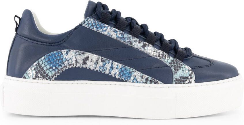 NoGRZ L.Dewez Leren Dames sneakers Veterschoenen met Snake print Blauw Leer