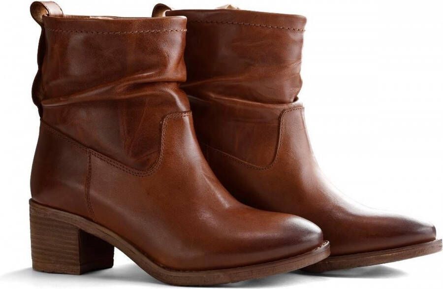 NoGRZ L.leVau Dames Leren enkellaars 5 5cm blokhak Cognac - Schoenen.nl