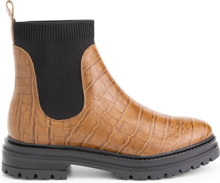 NoGRZ M.Colter leren Chelsea boots Dames gevoerde enkelaarzen Cognac Bruin Leer