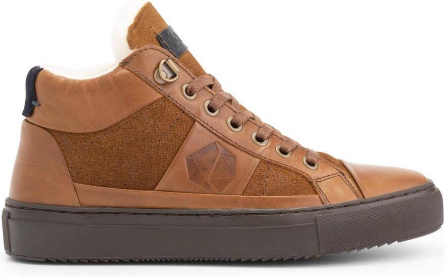 NoGRZ P.DaCortona hoge leren damessneakers gevoerde veterschoenen Cognac Bruin Leer