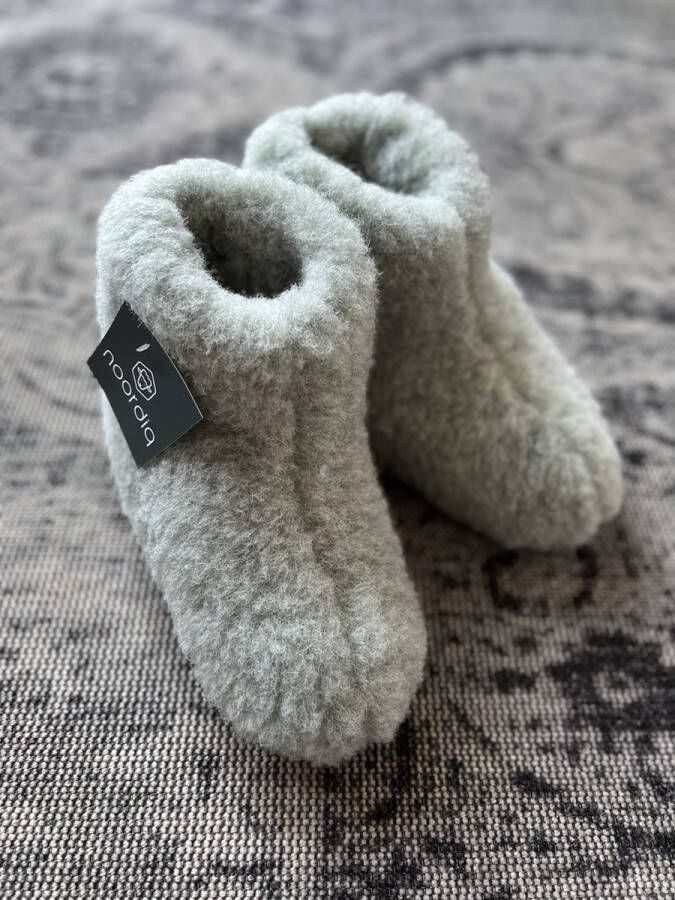 Noordiq Merino Wollen Kindersloffen Groengrijs