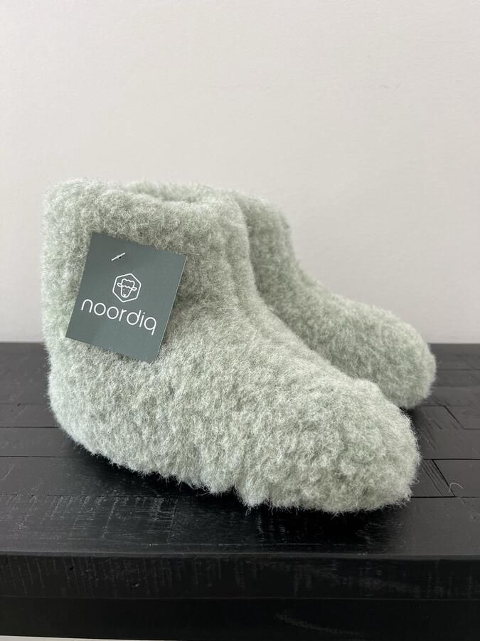Noordiq Merino Wollen Sloffen Groengrijs