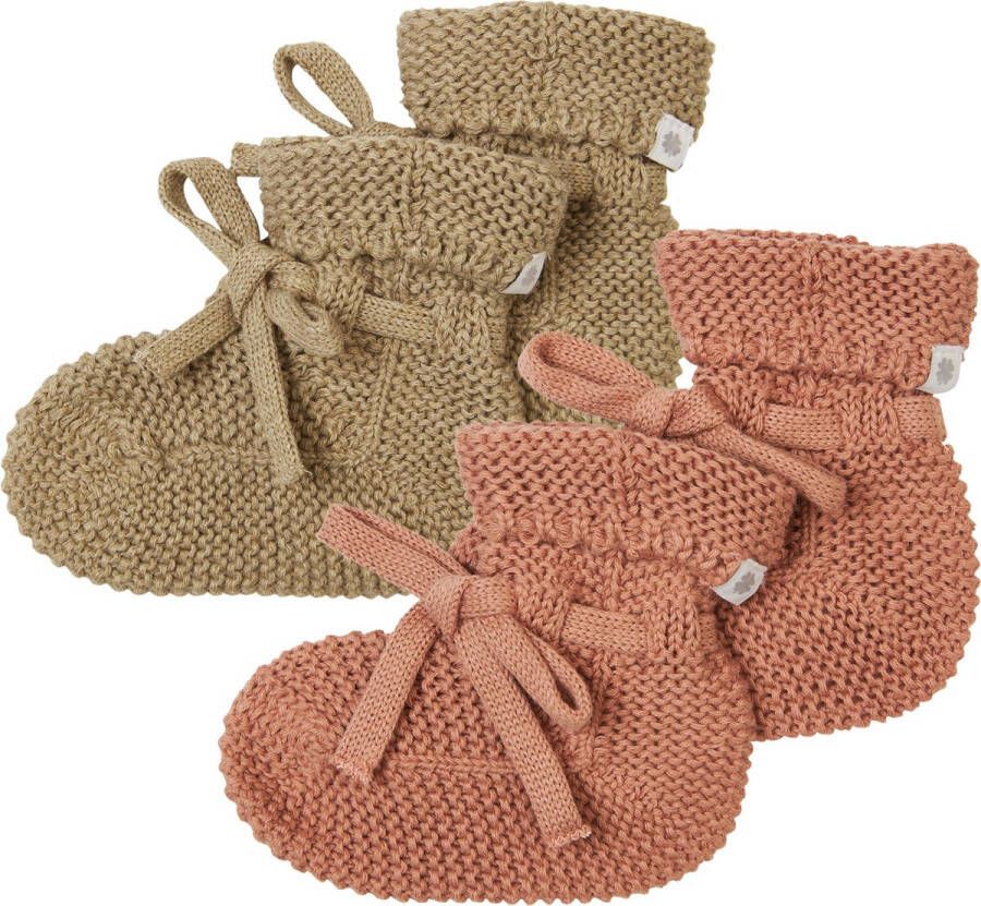 Noppies Geschenkverpakking Gebreide slofjes Nelson 2paar Baby Biologische katoen Giftset Cadeaudoosje Newborn Kraamcadeau Babyshower Sint Light Green Café au lait