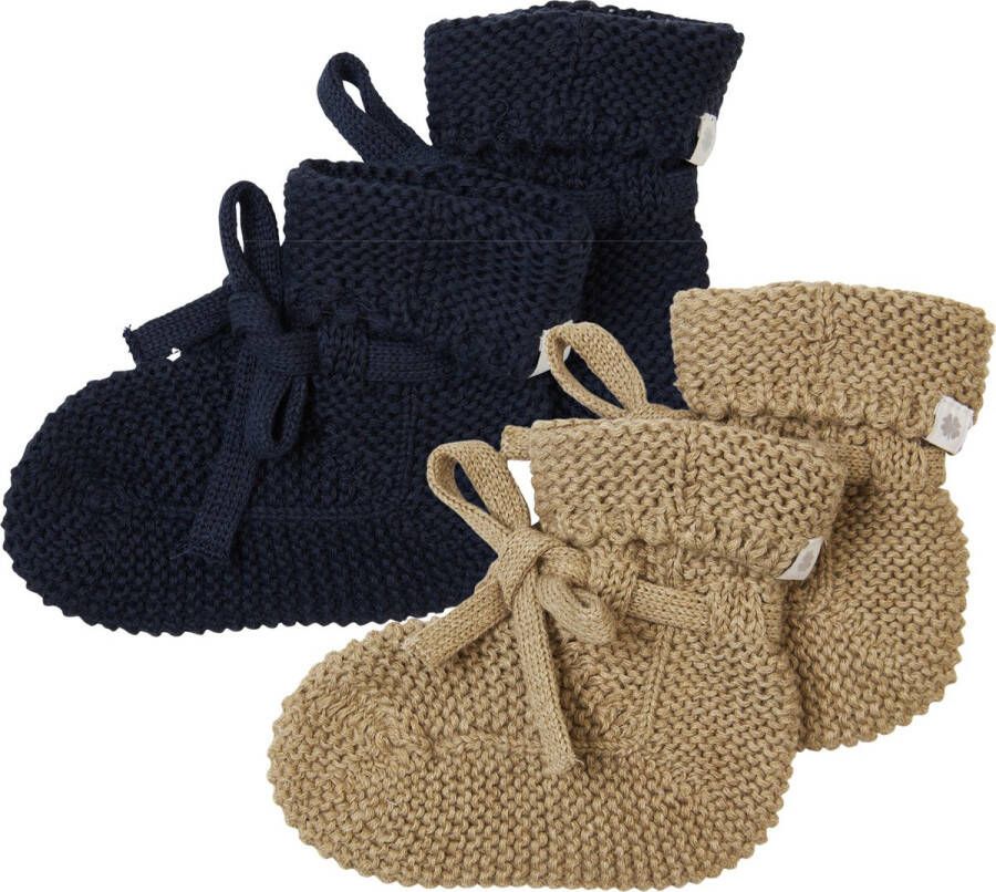 Noppies Geschenkverpakking Gebreide slofjes Nelson 2paar Baby Biologische katoen Giftset Cadeaudoosje Newborn Kraamcadeau Babyshower Sint Light Green Navy