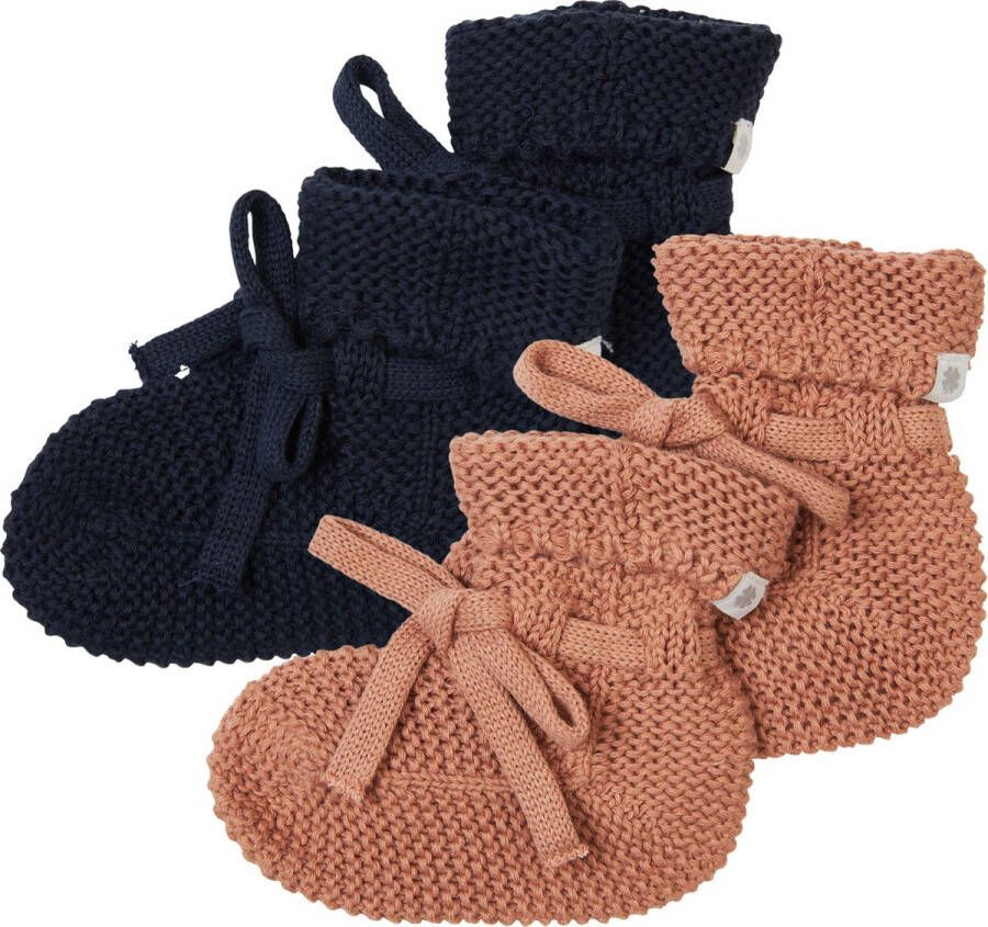 Noppies Geschenkverpakking Gebreide slofjes Nelson 2paar Baby Biologische katoen Giftset Cadeaudoosje Newborn Kraamcadeau Babyshower Sint Navy Café au lait