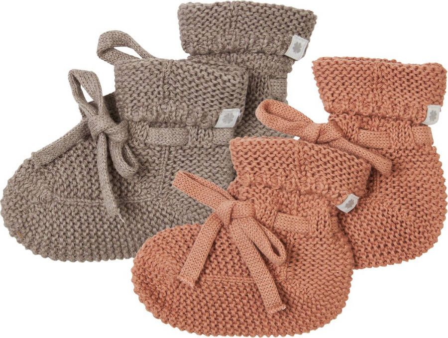 Noppies Geschenkverpakking -Gebreide slofjes Nelson 2paar Baby Biologische katoen Giftset Cadeaudoosje Newborn Kraamcadeau Babyshower Sint Taupe Melange Café au lait