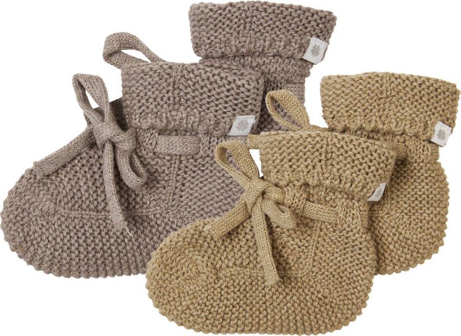 Noppies Geschenkverpakking Gebreide slofjes Nelson 2paar Baby Biologische katoen Giftset Cadeaudoosje Newborn Kraamcadeau Babyshower Sint Taupe Melange Light Green