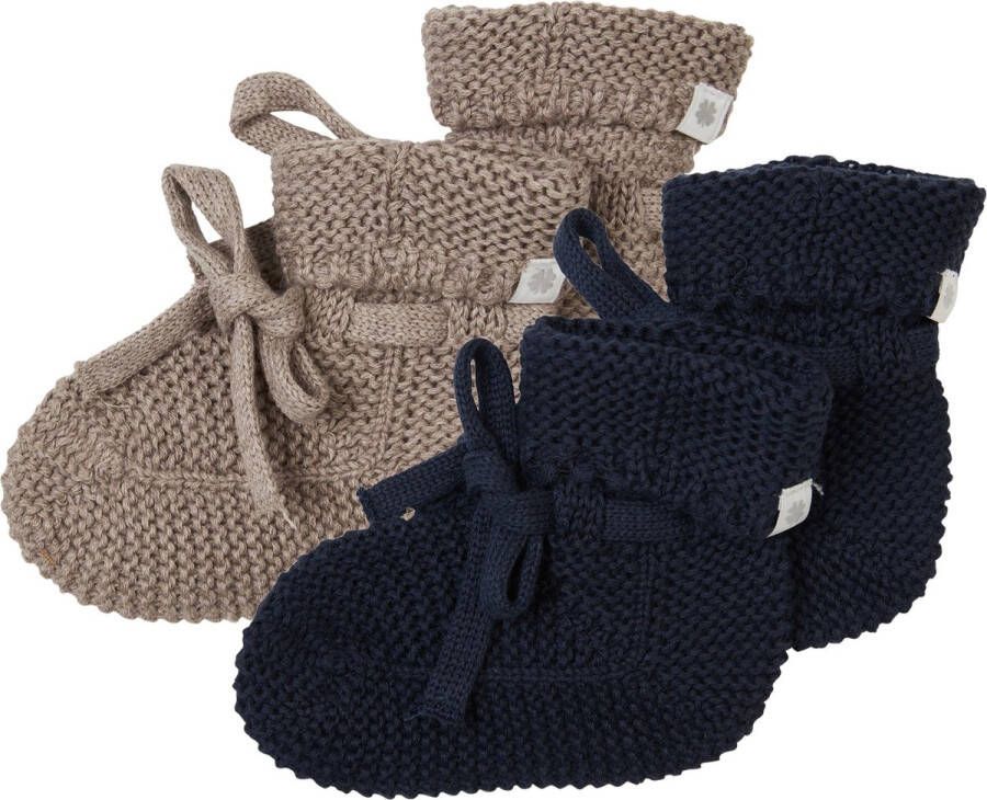 Noppies Geschenkverpakking Gebreide slofjes Nelson 2paar Baby Biologische katoen Giftset Cadeaudoosje Newborn Kraamcadeau Babyshower Sint Taupe Melange Navy