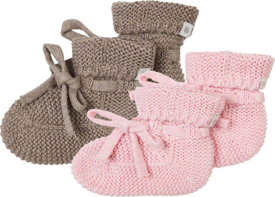 Noppies Geschenkverpakking Gebreide slofjes Nelson 2paar Baby Biologische katoen Giftset Cadeaudoosje Newborn Kraamcadeau Babyshower Sint Taupe Melange Rose Melange