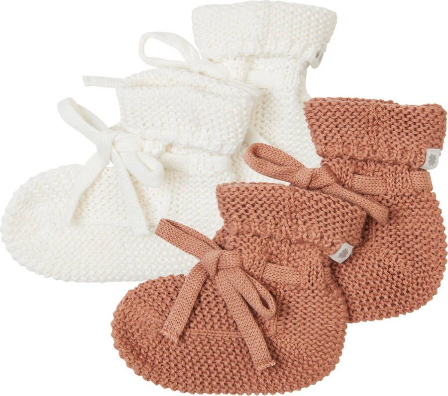 Noppies Geschenkverpakking Gebreide slofjes Nelson 2paar Baby Biologische katoen Giftset Cadeaudoosje Newborn Kraamcadeau Babyshower Sint White Café au lait