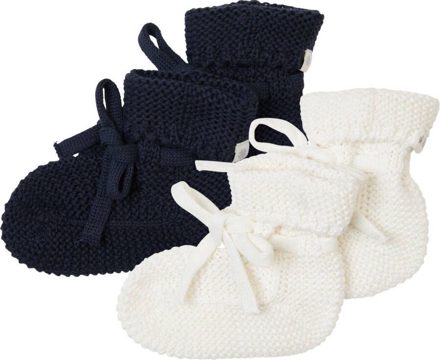 Noppies Geschenkverpakking Gebreide slofjes Nelson 2paar Baby Biologische katoen Giftset Cadeaudoosje Newborn Kraamcadeau Babyshower Sint White Navy