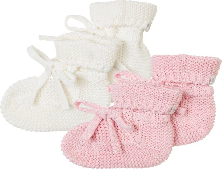 Noppies Geschenkverpakking Gebreide slofjes Nelson 2paar Baby Biologische katoen Giftset Cadeaudoosje Newborn Kraamcadeau Babyshower Sint White Rose Melange