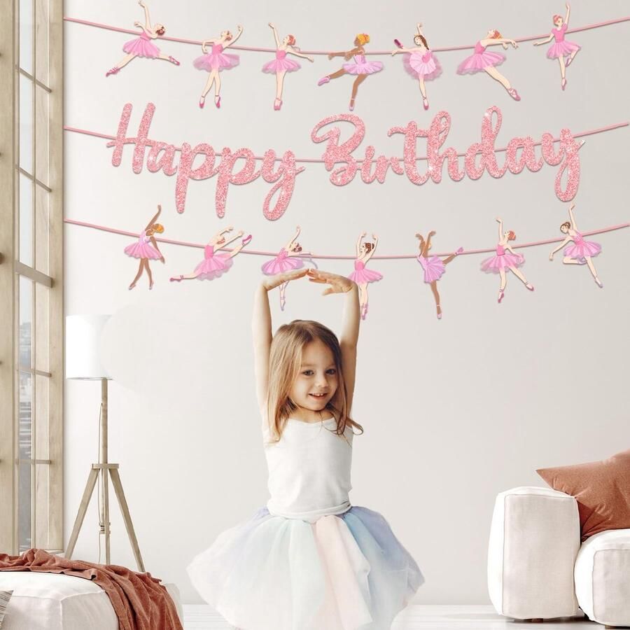 Nordivar Ballerina Verjaardagsslinger voor Meisjes Tutu Thema Balletdecoratie Feestbanner Dansfeest Vlaggetjesslinger
