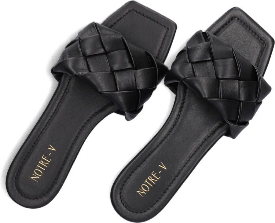 Vlechtwerk bruin Tinten Vlechtwerk 7135 Slippers Dames Zwart - Foto 3