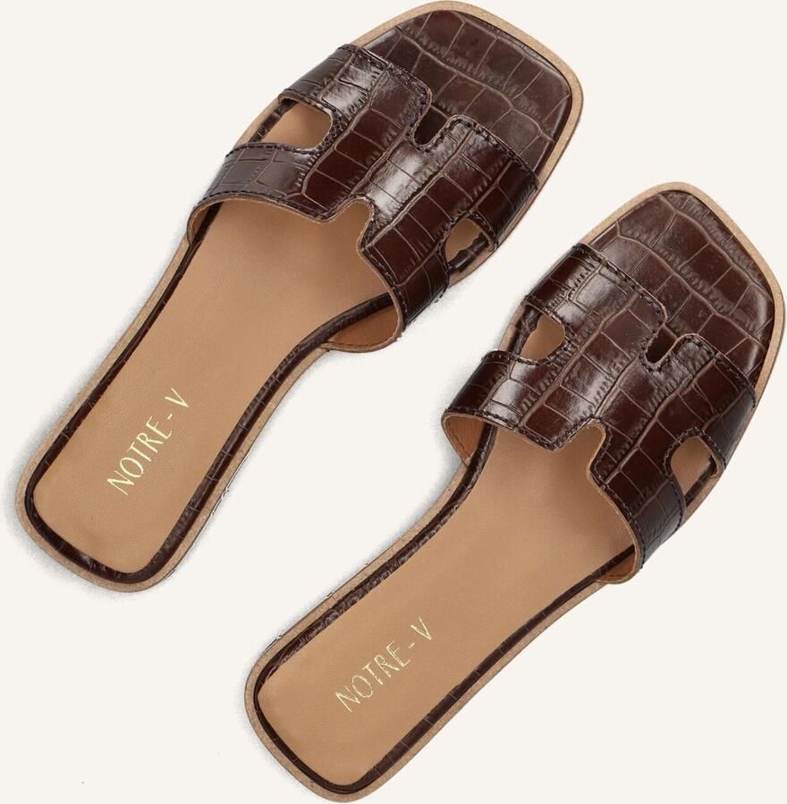 Notre-v Bruine leren slippers met vierkante neus - Foto 3