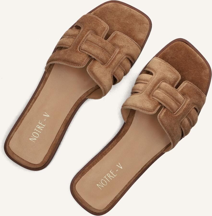 Notre-v Cognacleren slippers met vierkante neus - Foto 3