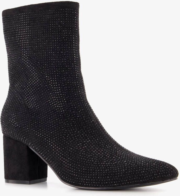 Nova dames glitter enkellaarsjes met hak Zwart