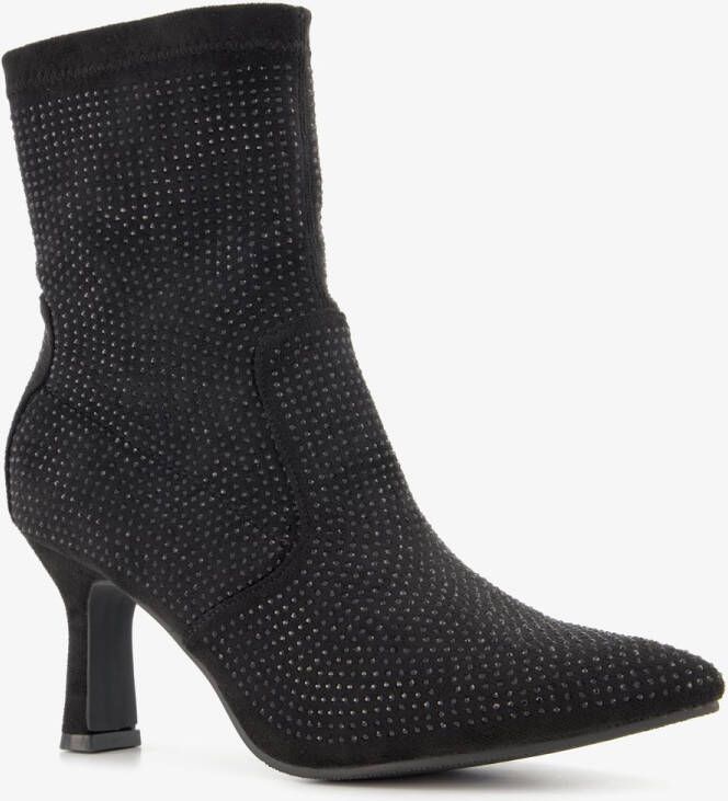 Nova dames glitter enkellaarsjes met hak zwart