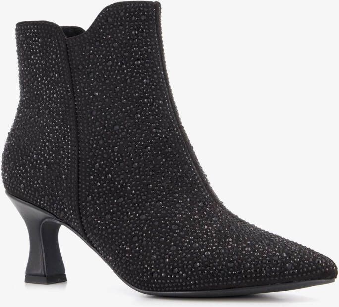 Nova dames glitter enkellaarsjes met hak zwart