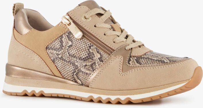 Nova dames sneakers met slangenprint beige goud Uitneembare zool