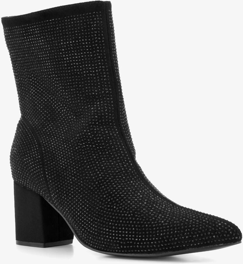Nova dames glitter enkellaarsjes met hak zwart