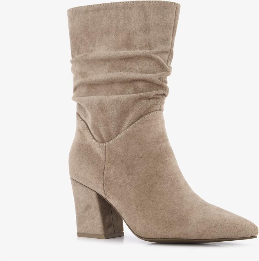 Nova dames suedèlook enkellaarsjes met hak beige